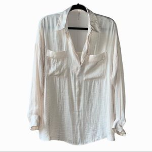 Free People Oversized Split Tab silky Tunic Blouse Top. Cream. Small.